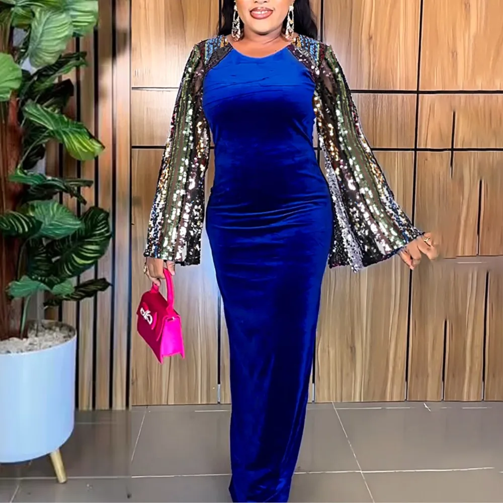 

2026 New Fashion African Plus Size Kaftan Dress Velvet Wedding Party Djellaba Gown Turkey Dress luxury Elegant 2024 Clothing