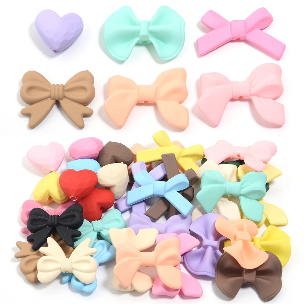 

20Pcs Acrylic Beads Colored Spray Paint Heart Bow Shape Loose Spacer Beads For DIY Charm Phone Chains Bracelet Jewelry Gift