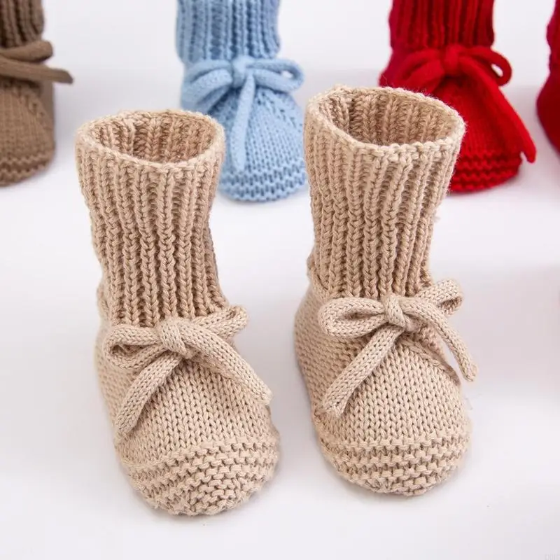 1 pair Breathable Baby Girls Walking Stylish Bowknot Cotton Knitted First Walkers Safety Treaded Pattern Footwear 4XBC