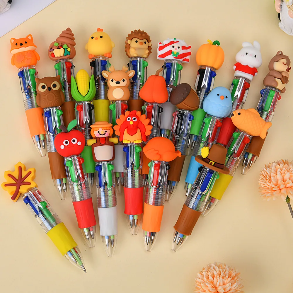 

50Pcs/Lot Cartoon Four Color Press Ballpoint Pen Mini Pen Cute School Student Multi Color Gel Pen Thanksgiving Series Stationery