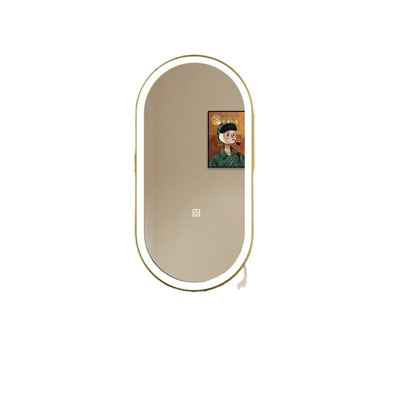 Cream Wind B & B Hotel Ceiling Boom Round Smart Mirror Bathroom Mirror Toilet Mirror with LED Light