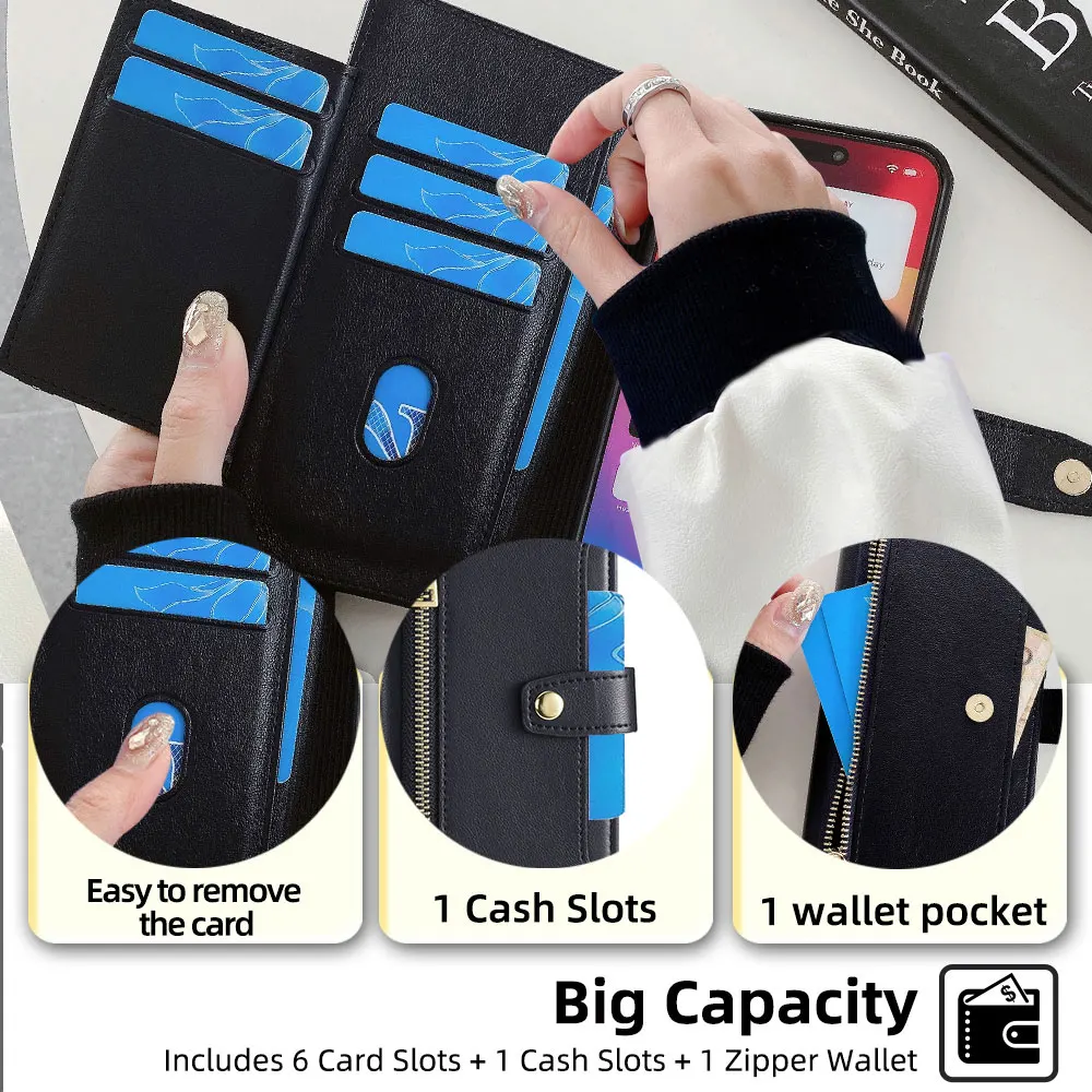 Business Crossbody Case Magnet Buckle Flip Leather Wallet Case for TCL 505 502 501 50 SE XL 50 5G 40 NxtPaper 4G With 2 Lanyard