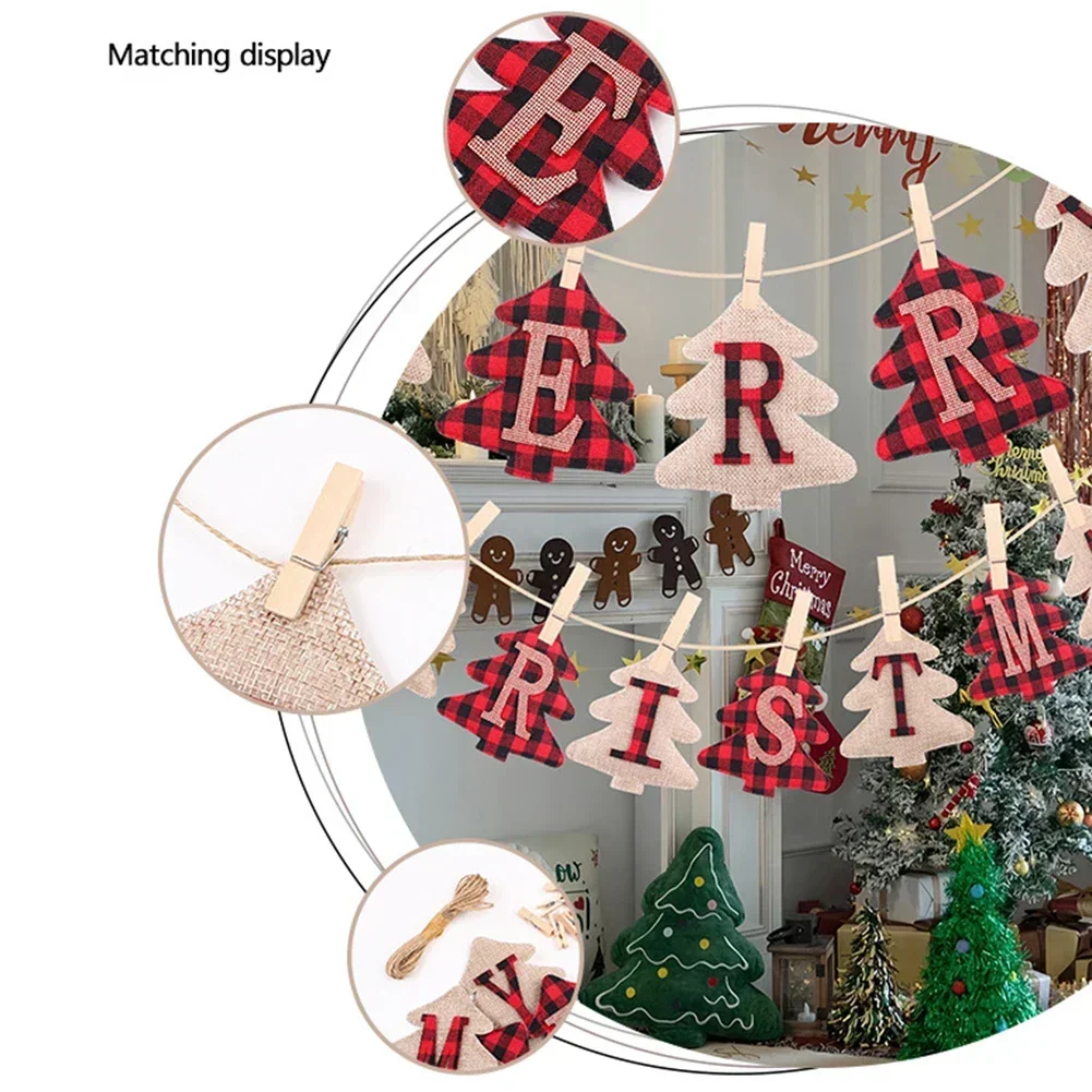 Merry Christmas Banner Burlap 14 Pieces Bunting Party Background Wall Decoration New Year Xmas Pendant Decoration