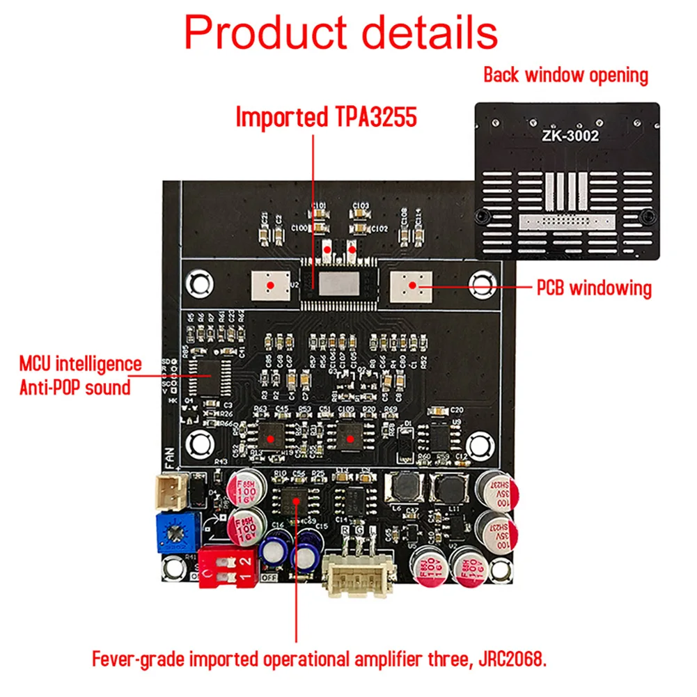 ZK-3002 Digital Amplifier Board TPA3255 Stereo Audio Amplify Board Digital Power Audio Amplifier Board for Subwoofer Speaker