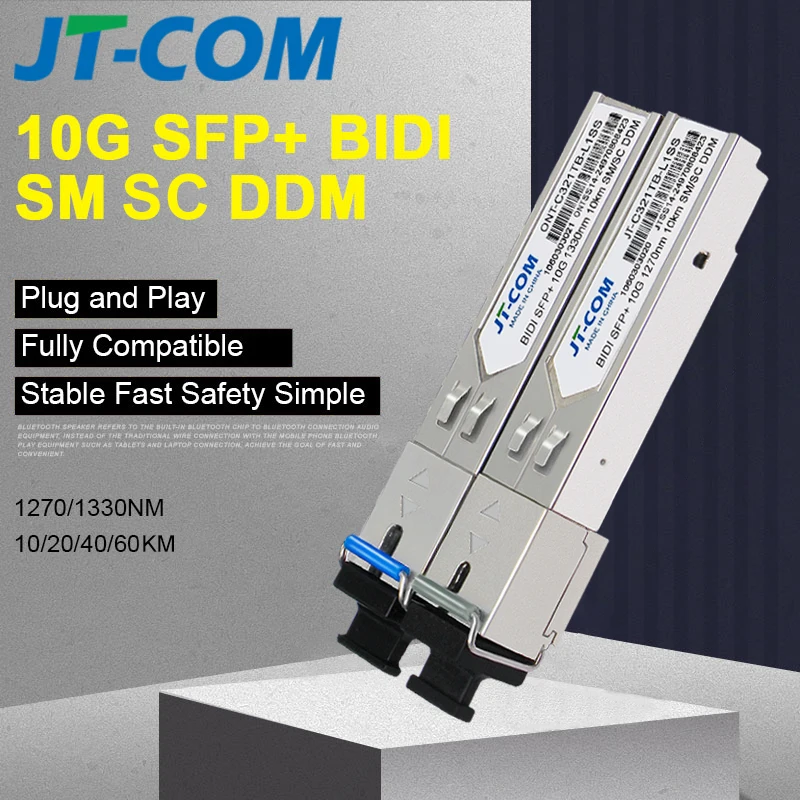 

10G BIDI 10KM 20KM 40KM 60KM SFP+ Single SC Fiber Optic Transceiver Module 1270nm/1330nm compatible with Cisco Mikrotik switch