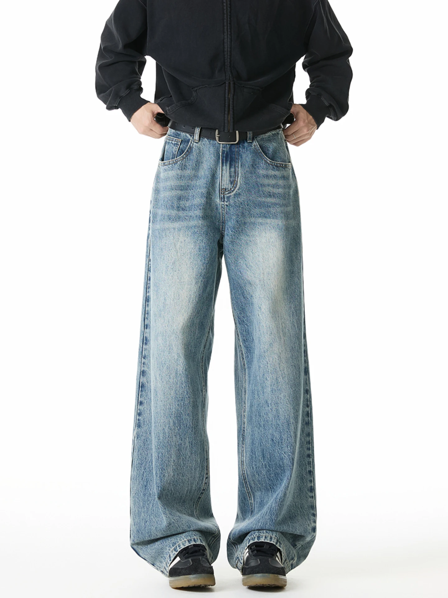 

Мужские свободные прямые джинсы Cleanfit American Sle, универсальные длинные брюки с винтажной талией, повседневные джинсы из смеси хлопка