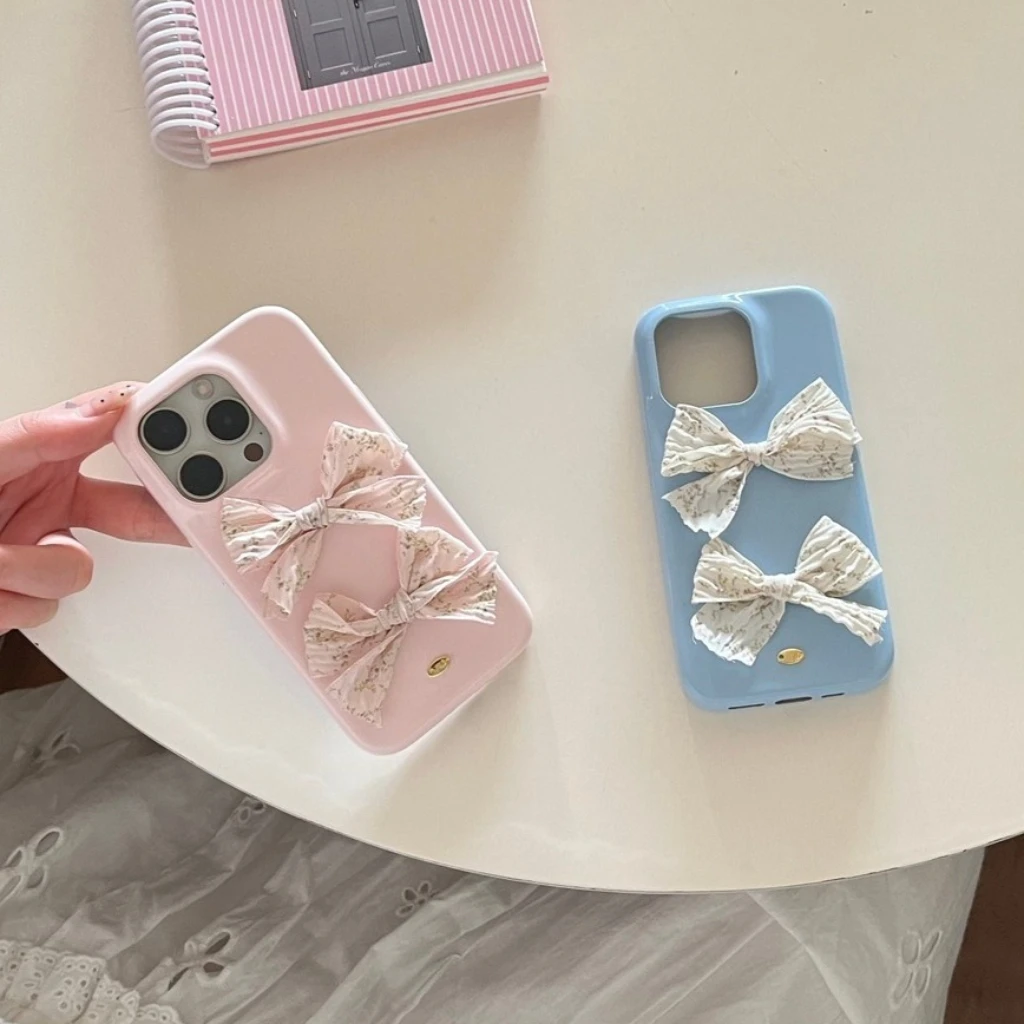 

Модный стереоскопический тканевый однотонный противоударный чехол с цветочным бантом для телефона для iPhone 17, 16, 15, 14 Pro Max