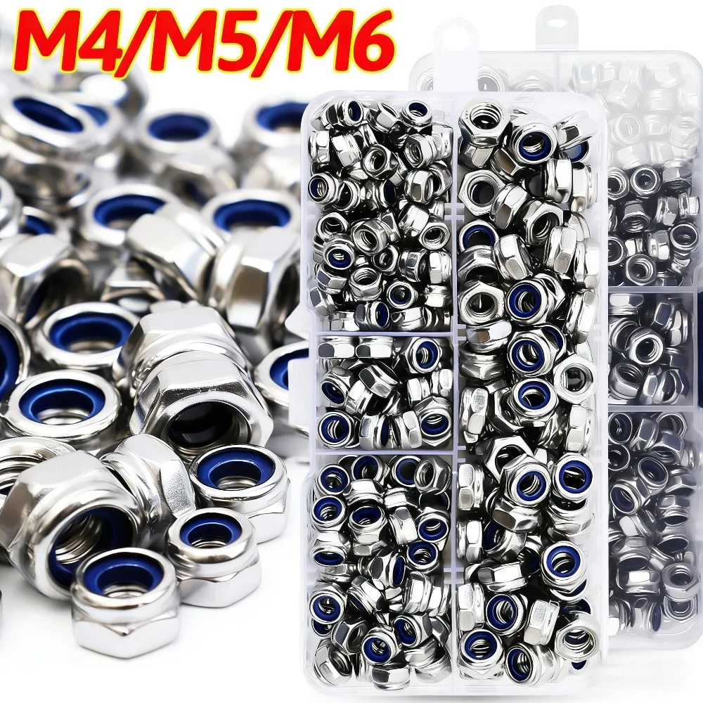 

150PCS/Box Hex Insert Self Lock Nut 304 Stainless Steel Hexagonal Flange Locking Nut Locknut Assortment Kit Set Home Fasteners