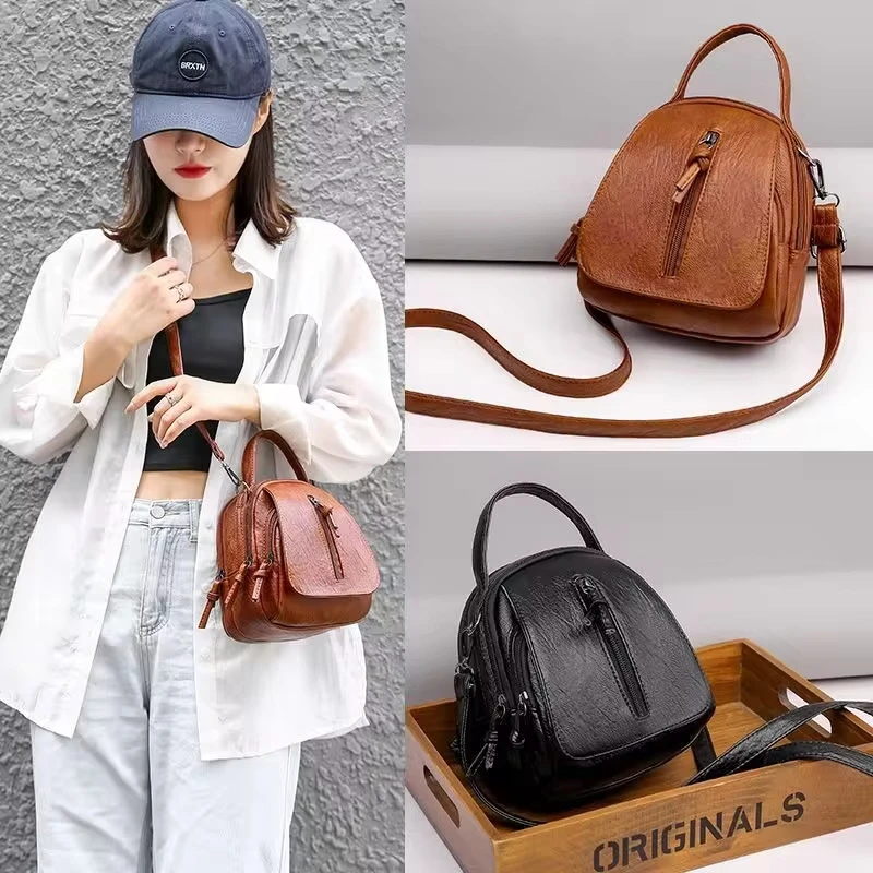 Women Backpack New Fashion Small Pu Leather Shoulder  Cut Crossbody Bag Purse Messenger Solid Color Handbag