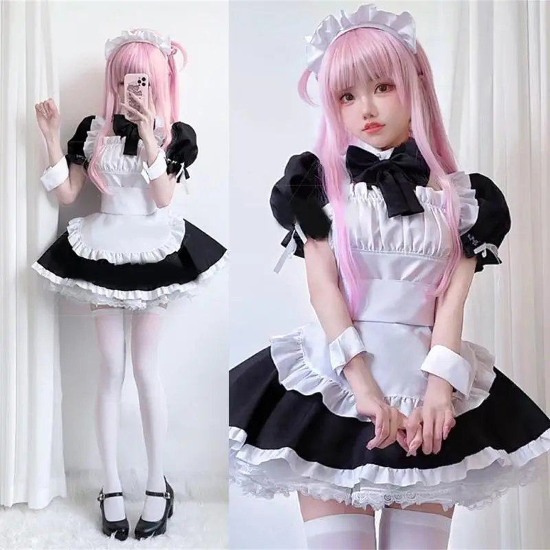 

P8DB Anime Maid Cosplay Costume Black Gothic Maid Dress for Halloween Cosplay