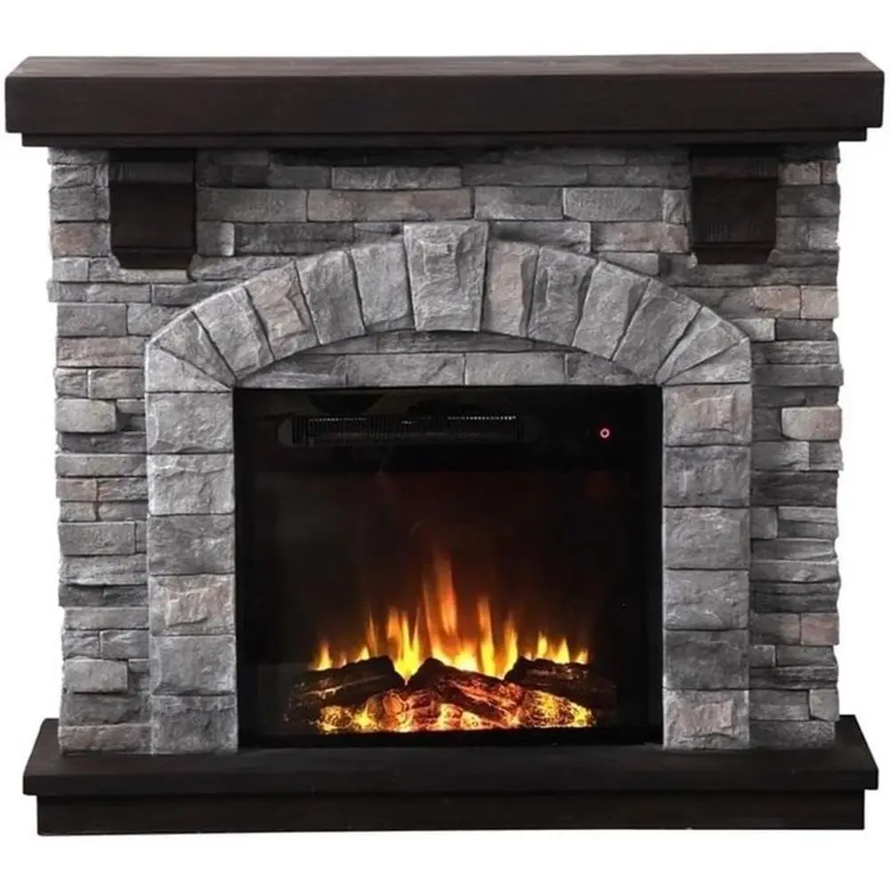 

45 Electric Fireplace with Solid Wood Frame, 6 Flame Settings, Remote & Touch Control, Ideal for Living Spaces in Gray