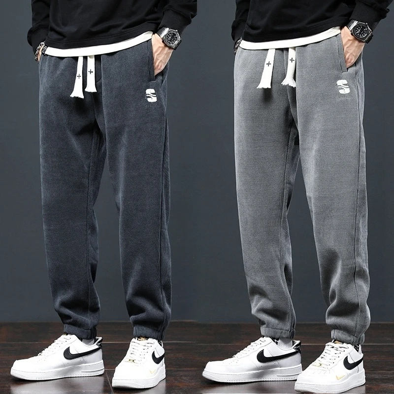 

Men's Casual Pants Harajuku Sle Loose Fit Fce Lined Thiened Autumn Winter Trousers Youth Large Size Leisure Long Trousers