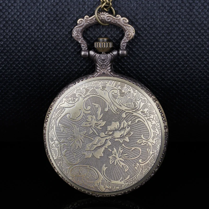 Retro Train Pattern Carved Quartz Pocket Watch | High-Quality Stainless Steel Chain Unisex Student Pendant