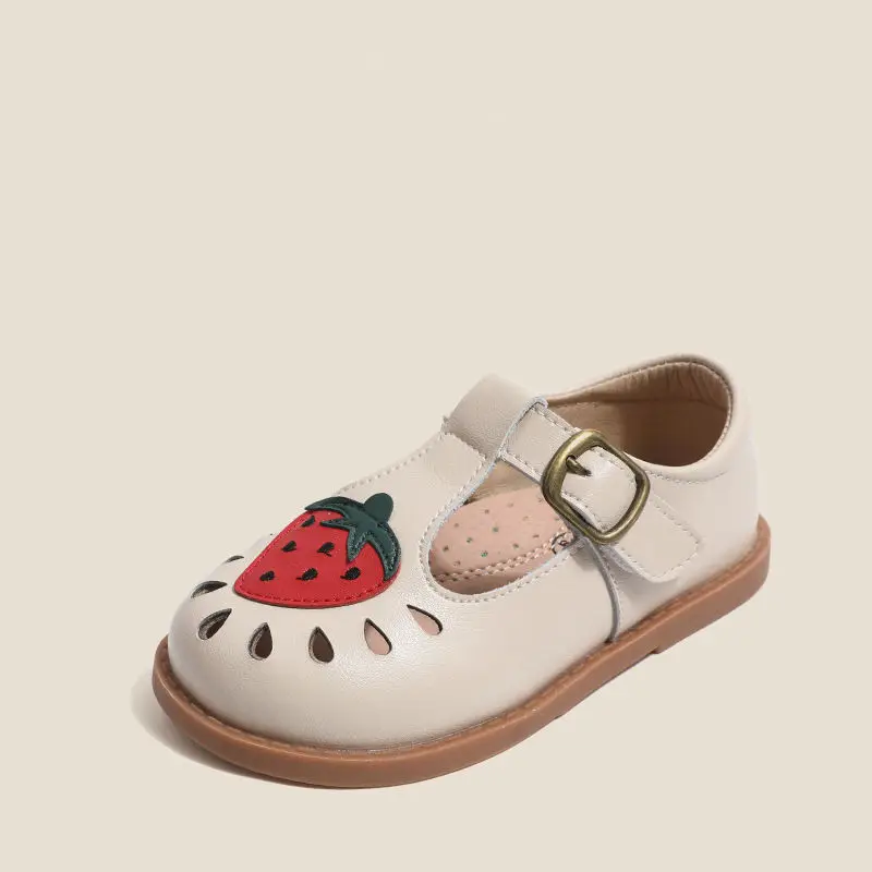 Spring Genuine Leather Girls Casual Shoes Lovely Strawberries Soft cowhide Baby Kids Flat shoes Summer Children\'s School Shoes