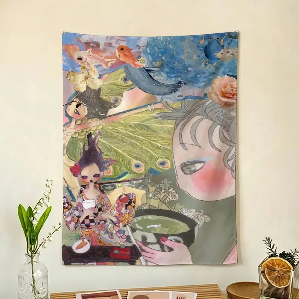 POP ART A-Aya Takano Flags Wall Hanging Background Art Banner for Bedroom Home Outdoor Decor