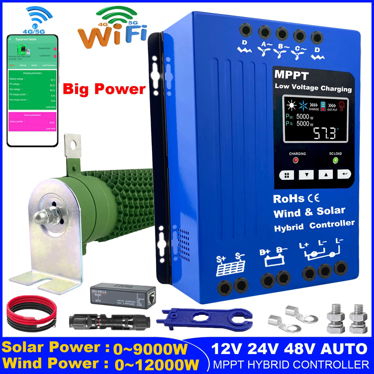

12V 24V 48V 6000W Wifi Wind Solar Hybrid Charge Controller MPPT Charge for Solar Panel Wind Turbine Lithium Lead Acid Battery