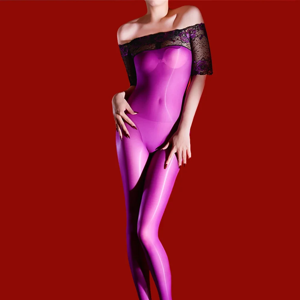 

Fashion Women 5D 912 PIN Elastic Bodysuit Oil Glossy Shiny Open Crotch Tights Smooth Yoga Shaping Bodysuit Off Maid Leotard