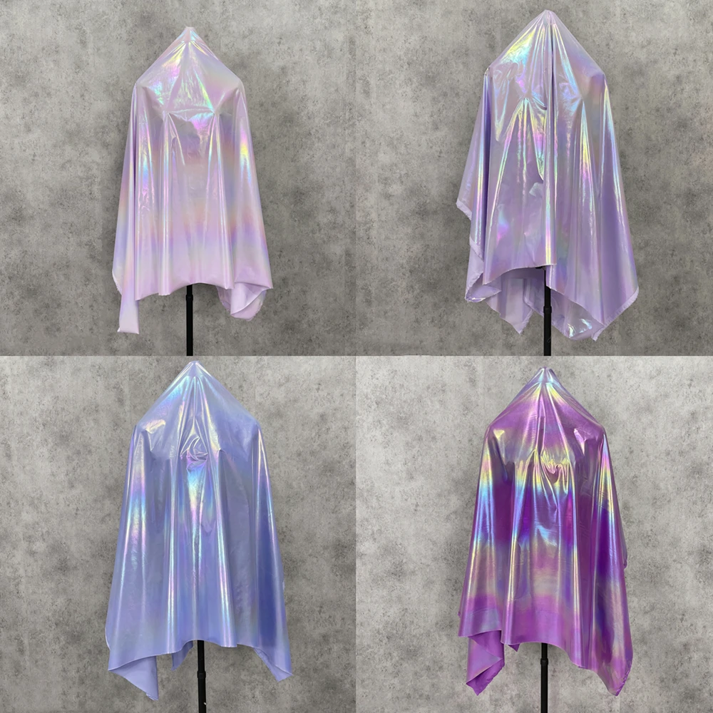 

Purple gradient glossy fabric glossy waterproof PU leather hot stamping sewing stage clothing fashionable skirt and pants fabric