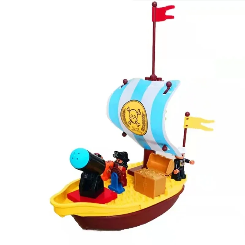 Big Size Building Block Adventure Ship Series Compatible Duplo Brave Pirates Treasure Island Children Kids Gifts Assembly Toys