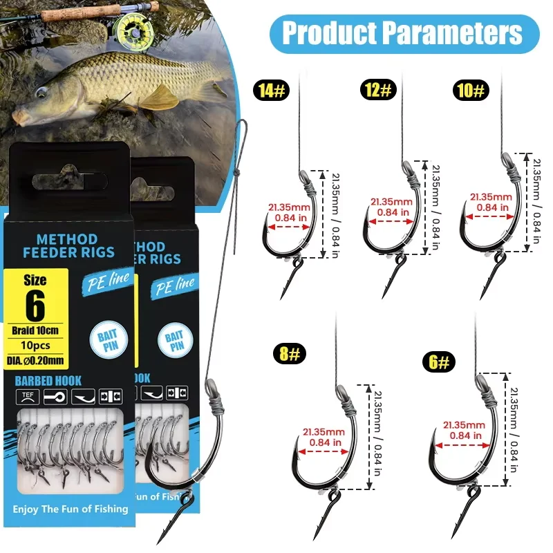 Method Feeder Rigs with Barbed Hooks Size 6-14, High-Strength Braided Line, Mixed Colors Fishing Tackle for Carp and Crucian Fis view 2