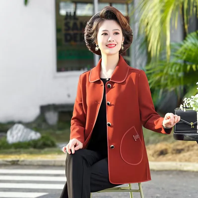 

Fashion Mother Spring Coat New Large Size Loose Casual Top Middle Aged Elderly Women's Autumn Thin Windbreaker Outerwear 5XL