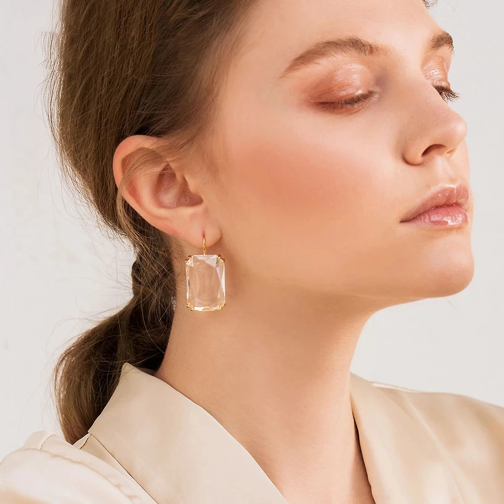 Square Multicolor Glass Crystal Drop Earrings fashion Geometric Transparent Earring for Women Exquisite Party Jewelry Gift