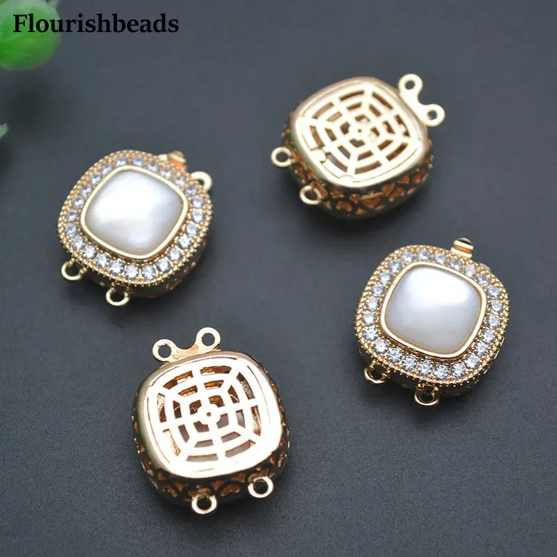 10pc Anti-rust Gold Plated Natural White Shell Two Rings Necklace Bracelet Clasps Connector For Multi Rows Jewelry Making