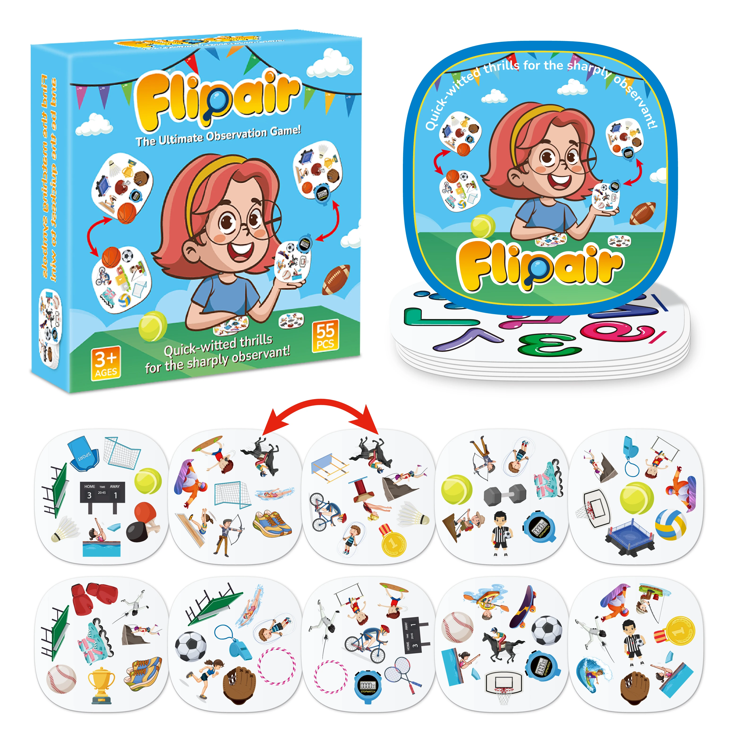 Flipair Sports Matching Card Game, Fun Visual Perception Game for Children Focus Training, Family, School, Parties & Travel