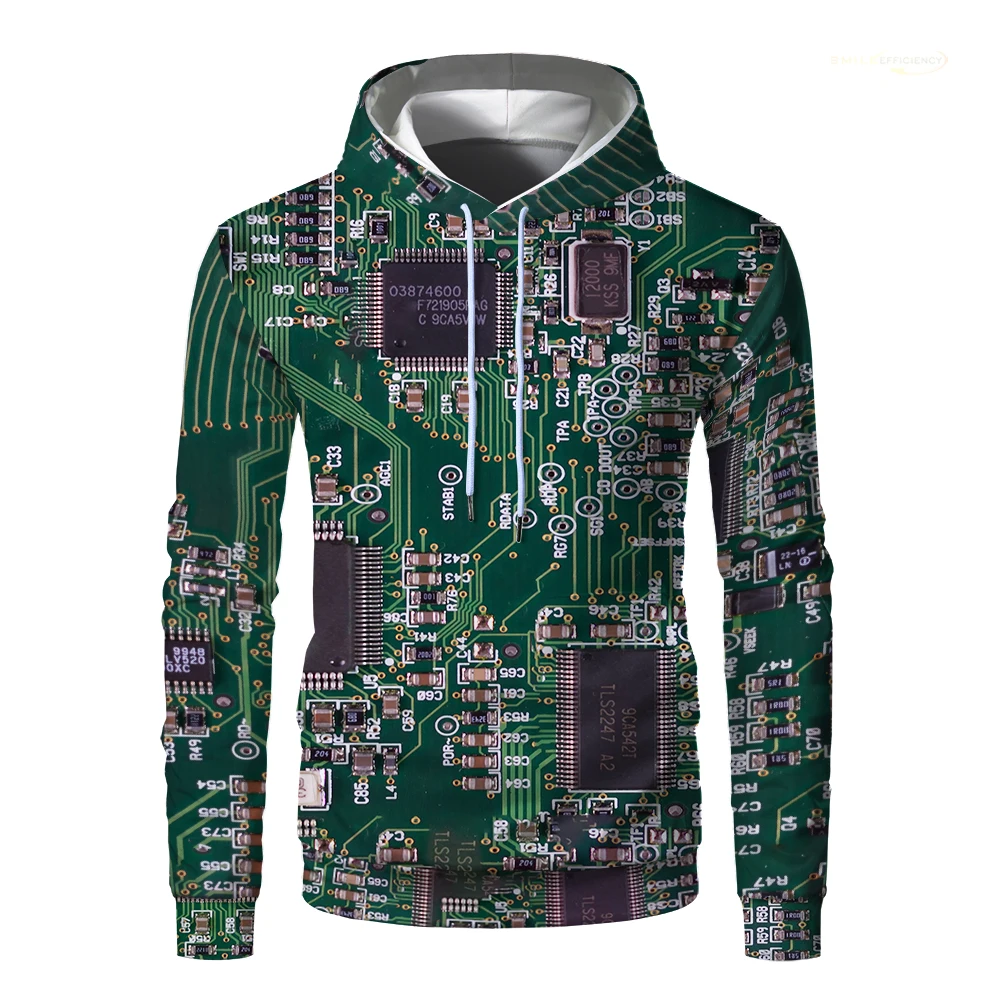 2023 Electronic Chip Pattern Fashion Devil  3D Printing Hoodie Men's Casual Funny Pullover Hip Hop