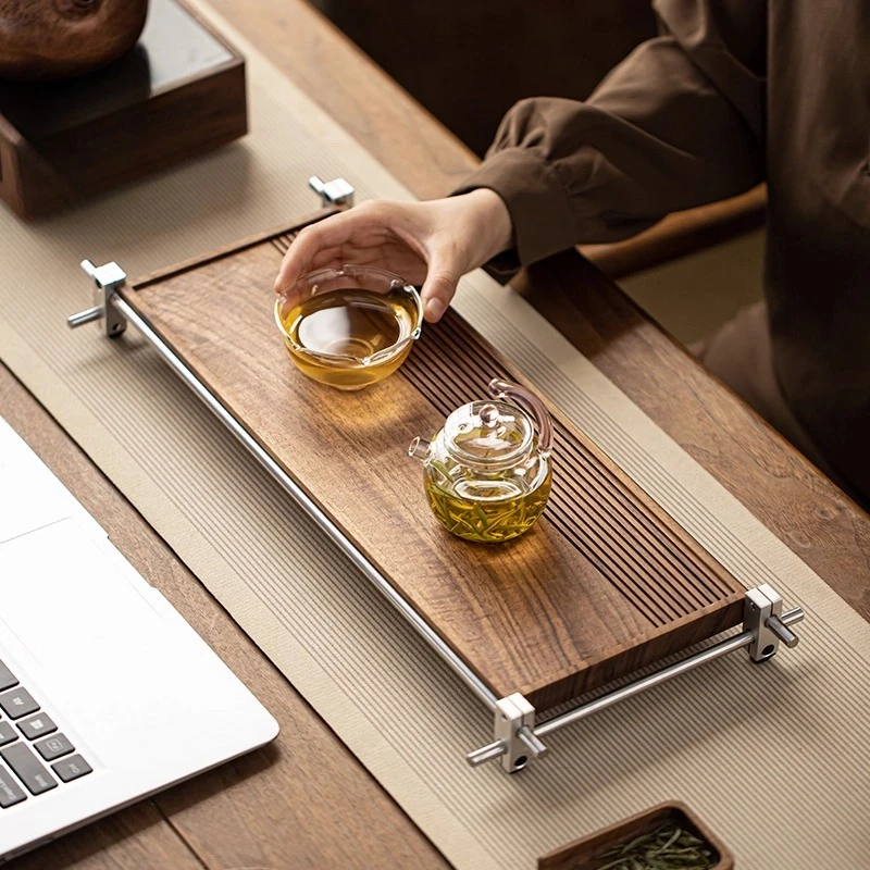 Walnut dry brewing tray tea  household  light luxury  dry brewing table rectangular tea table