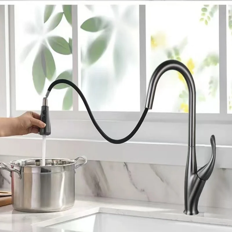 

Grey Pull-out kitchen faucet copper Black Sink faucet high kitchen faucet hot and cold Chrome sink faucet desktop sink