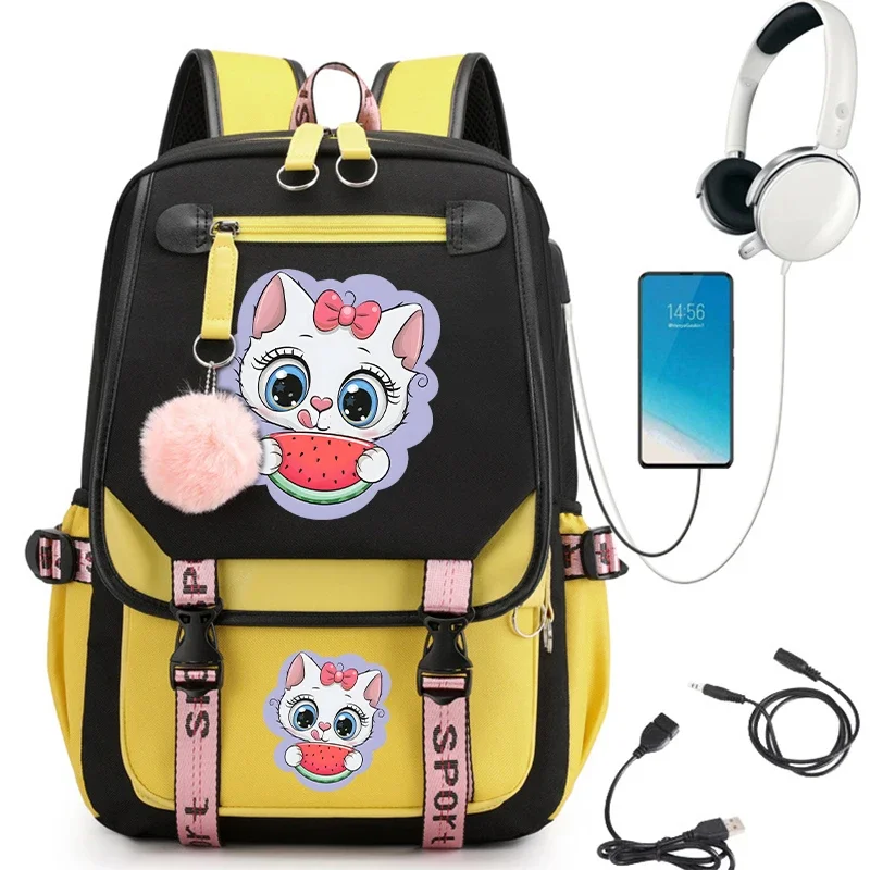 Cartoon School Rugzak Tas Voor Tiener Kawaii Kat Print Schooltas Meisje Kinderen Rugzak Tiener Bagpack Usb Opladen Boekentas