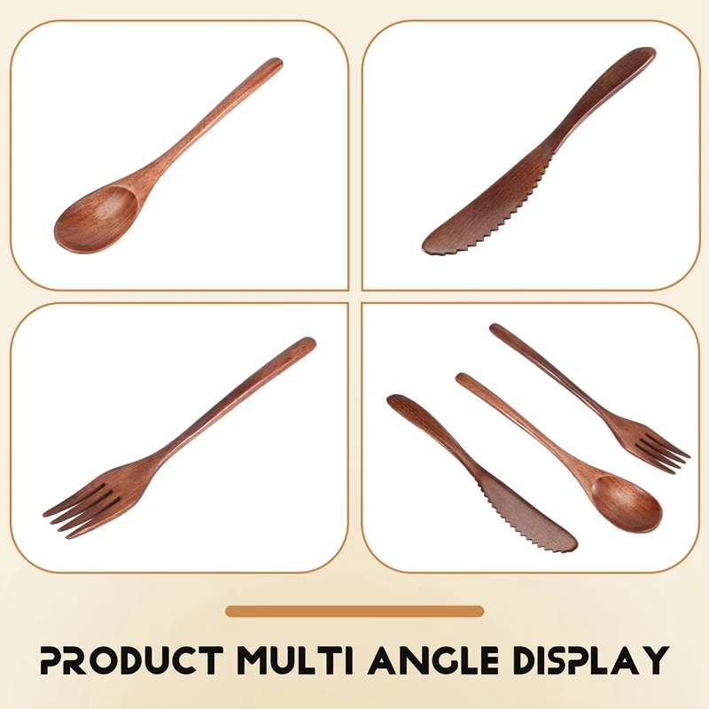 

Wooden Spoon Fork Knife Cutlery Set Wooden Dinner Utensil Set Kitchen Wooden Flatware Tableware Cutlery Set (24 Pieces)