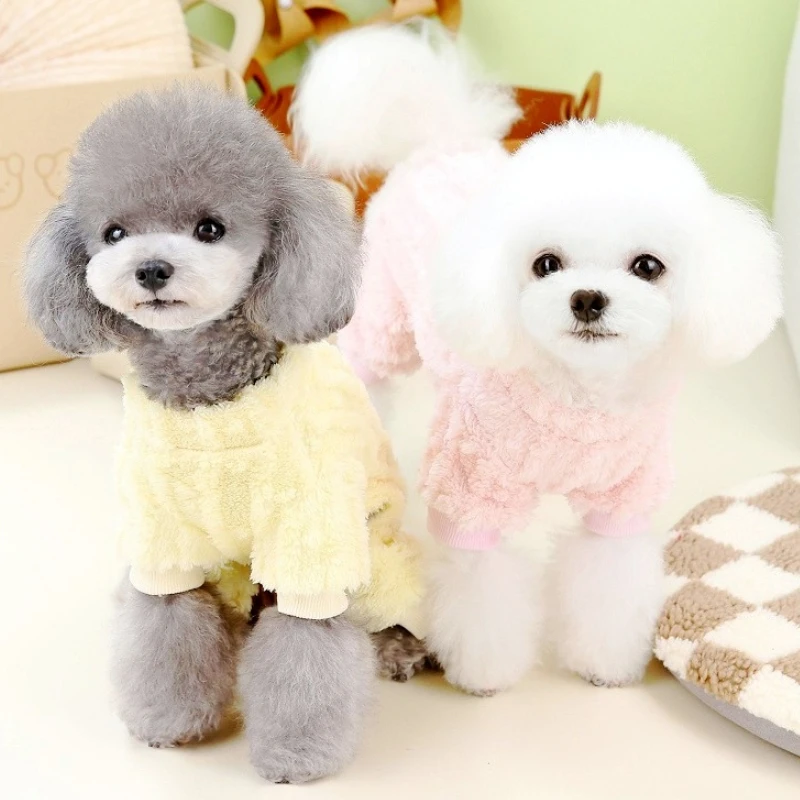 Winter Warm Fleece Dog Jumpsuit Coral Fleece Dog Overalls Cute Puppy Pajama Soft Cat Jumpsuit Pet Outfits French Bulldog Costume