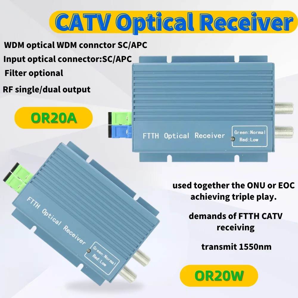 

Optical Receiver with 2 Output WDM for PON OR20A OR20M CATV GPON WDM SC APC Optical Node with WDM Micro Duplex Connector FTTH