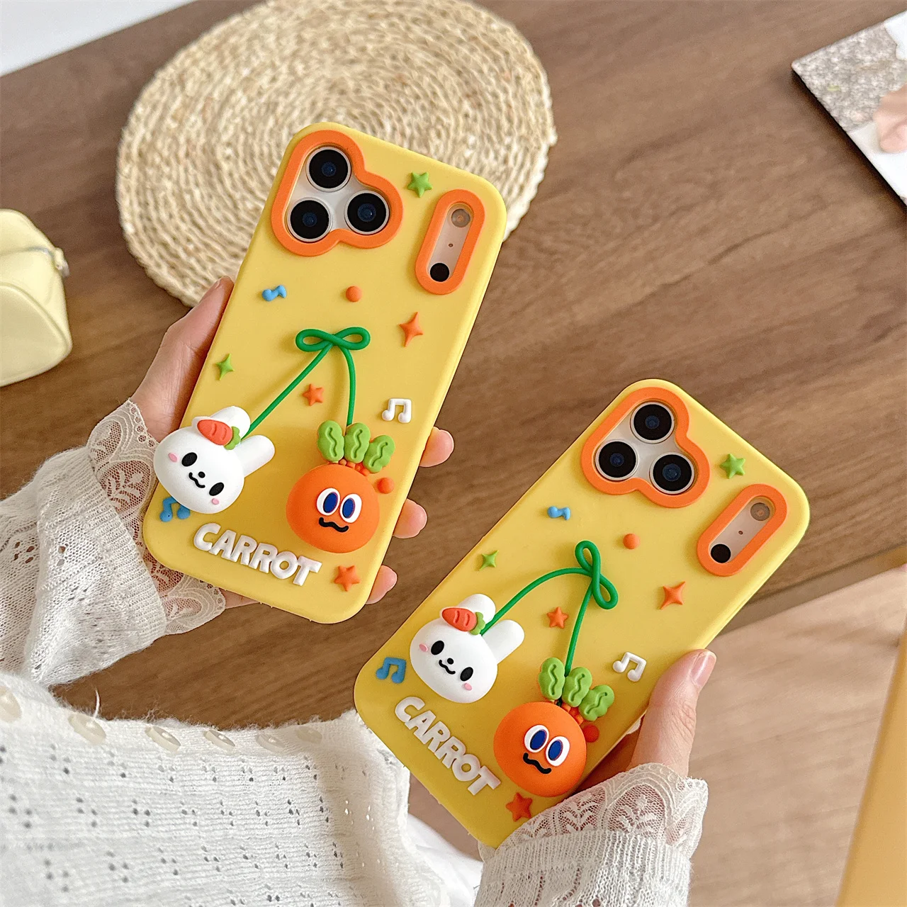 

3D милый мультяшный кролик-морковь с подвеской и бантом для телефона для iPhone 13, 14, 15, 16, 17 Pro Max, кролик, мягкий силиконовый противоударный чехол