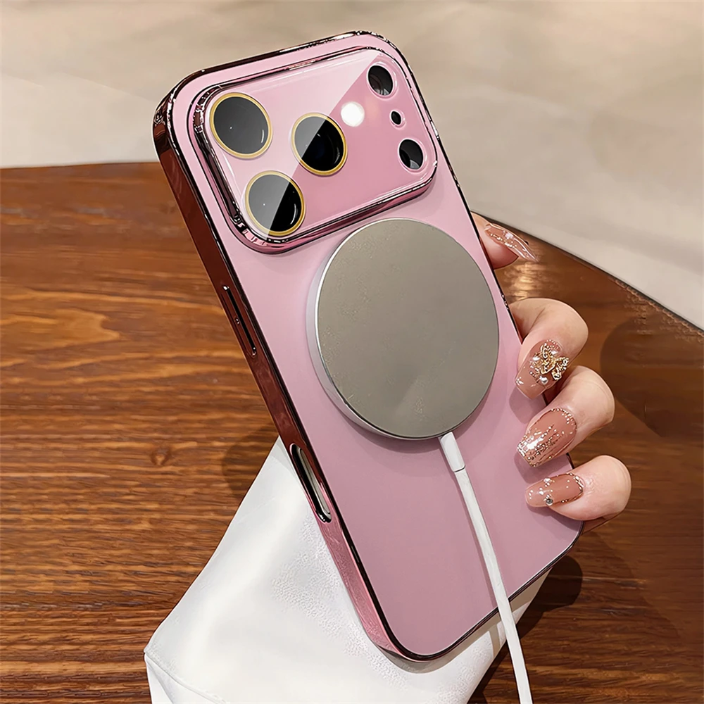 Luxury Plating Bumper Hard Case For iPhone 17 16 15 14 13 12 Pro Max Plus For Magsafe Magnectic Glass Camera Protection Cover view 5