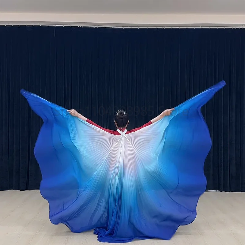 Belly Dance Isis Wings With Sticks Adults Women Egyptian Professional Belly Dance Costume Gradient Soft Chiffon Cape Fairy Cloak