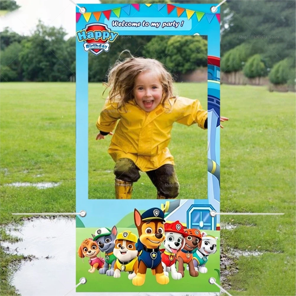 Cute Paw Patrol Dog Team Photo Booth Frame Props Kids Birthday Baby Shower Shooting Background Photo Studio Wall Banner Decor