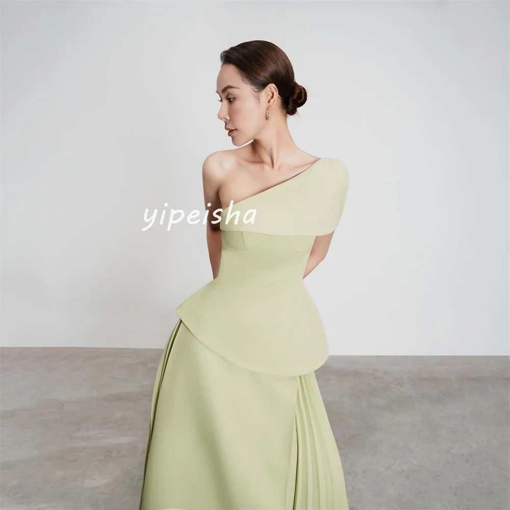 Disesuaikan Jersey Formal Pleat A-line satu bahu gaun Midi Gaun reuni kasual sederhana Retro modis elegan indah