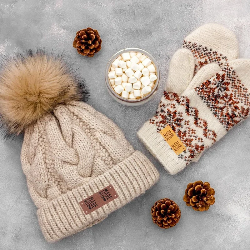 50PCS PU Leather Label Handmade Tag Label Faux Leather Label Embossed Tag Embellishment Knit DIY Replacement Parts