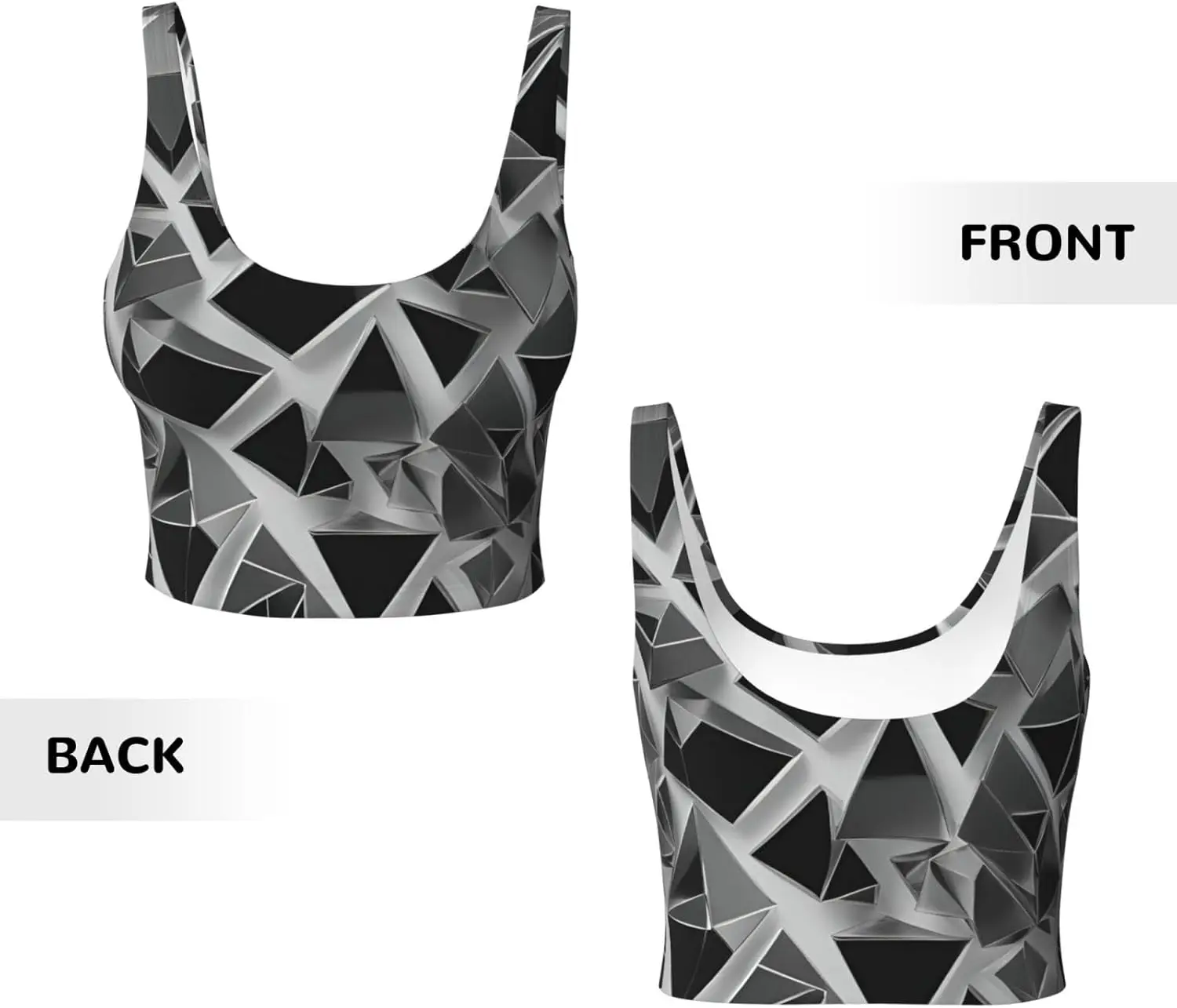 レディース シルバー 幾何学模様 プリント スポーツ タンク トップ、取り外し可能なパッド付き軽量ヨガ ベスト