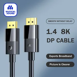 Musical Sound 8K 4K DisplayPort Cable High Speed Display Port DP To DP Cable 144Hz, for Gaming Monitor, HDR/FreeSync/G-Sync