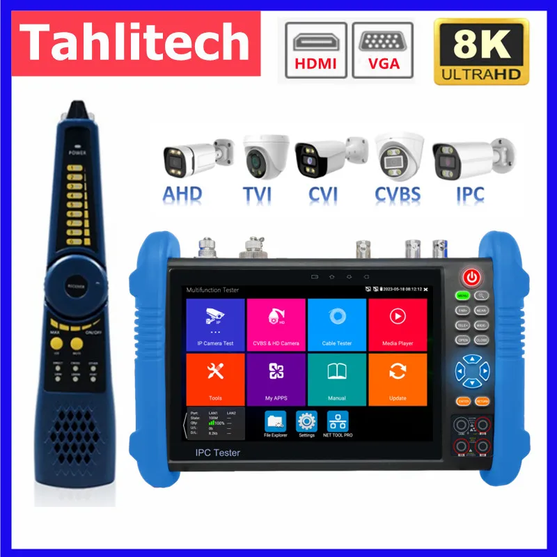 

8K CCTV IP Camera Tester 8MP AHD CVI TVI CVBS SDI Camera Test UTP Cable Tester Onvif HDMI VGA input PoE Power Out 보조모니터