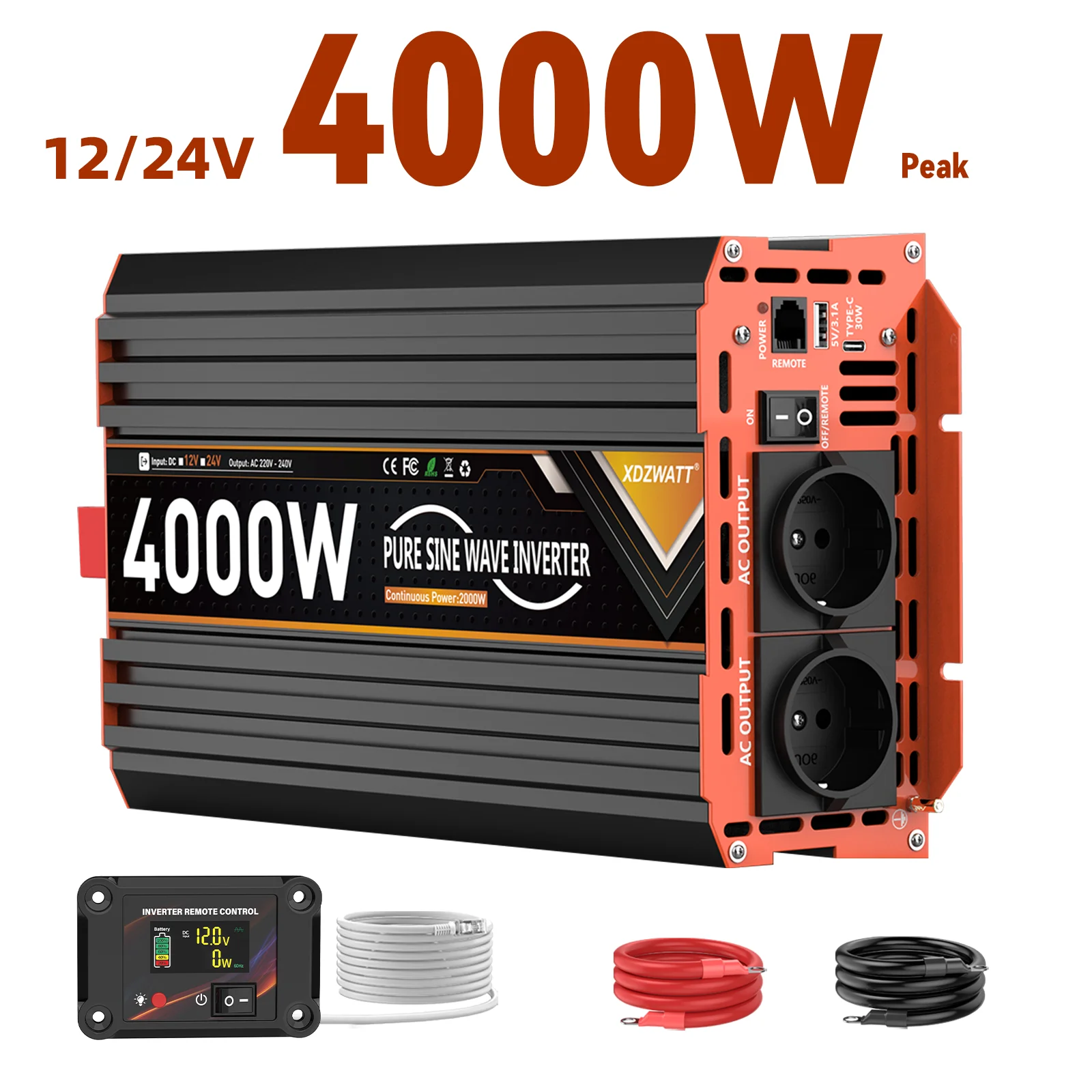Avtomobilski pretvornik 12V/24V na 230V s sinusnim valovanjem