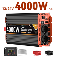 4000W Peak 2000W Power Pure Sine Wave Inverter DC 12V 24V to AC 230V LCD Dispaly Car USB-C Port Voltmeter Converter Transformer