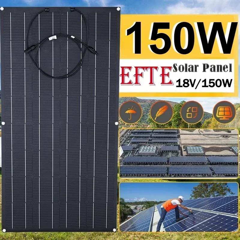 ETFE 150W Painel Solar Flexível Carregador de Energia de Célula Solar Portátil Conector DIY para Smartphone Sistema de Energia de Carregamento Carro Camping