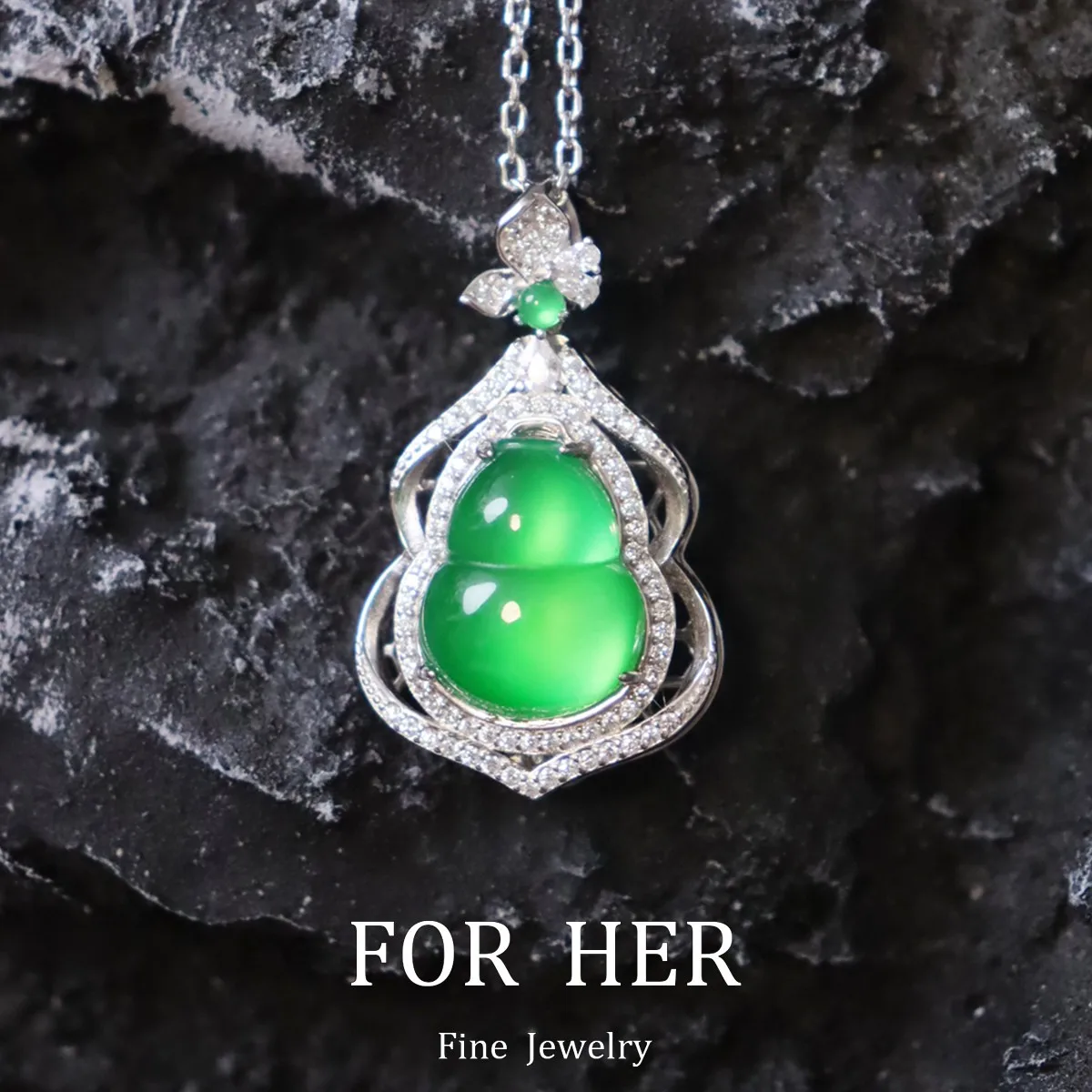 

S925 Silver Inlaid with Ice Kind Jade Gourd Pendant Simple Fashion Ladies Oil Green Jadeite Clavicle Chain Necklace Holiday Gift