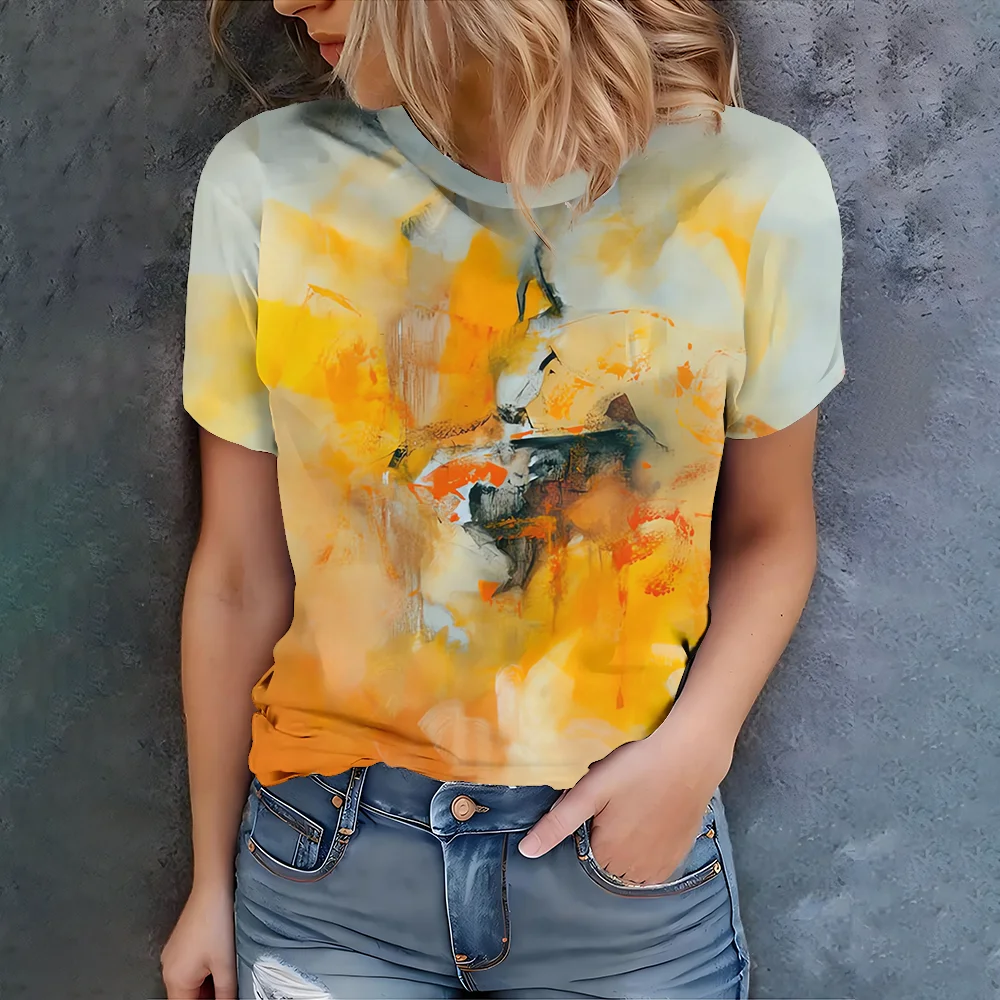 

Abstract art style yellow orange color blending abstract pattern printing daily casual women's short sleeved T-shirt