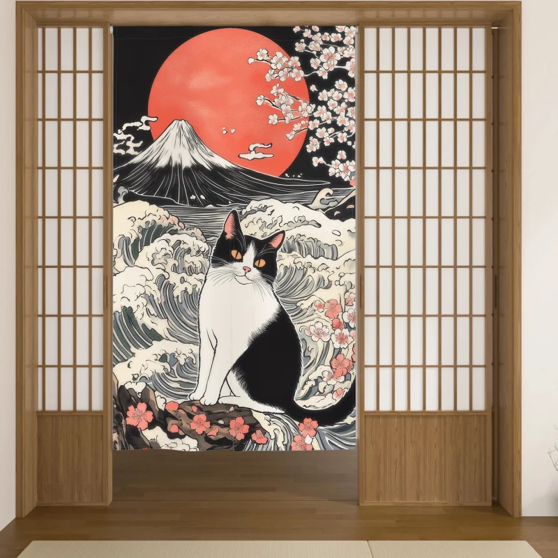 VIKAMA Japanese-Style Noren Door Curtain for Wine Bar Restaurant Entrance Partition Kitchen Bedroom Half Door Decorative Curtain